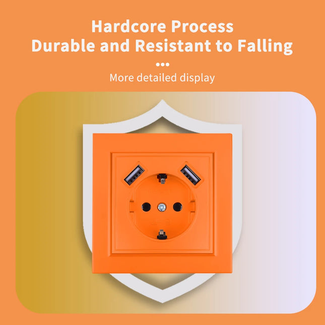 Enchufe de pared con toma de tierra y 2 USB (2,1 A) naranjaEnchufesHardware > Power & Electrical Supplies > Power Outlets & Sockets > Wall Outlets