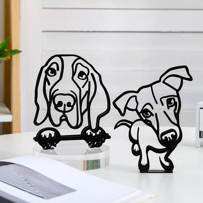 Escultura silueta simple de perros y gatos en metal para mesa