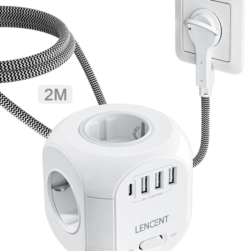 Regleta 8 en 1 con 4 tomas + 3 USB + USB-C | cable trenzado 2 m/3 mRegletasElectronics > Electronics Accessories > Power > Power Strips & Surge Suppressors