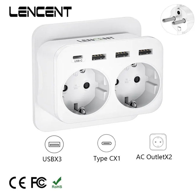 Extensor de enchufe de pared 6 en 1 (2 AC + 3 USB + USB-C) 4000 W 16 ARegletasElectronics > Electronics Accessories > Power > Power Strips & Surge Suppressors
