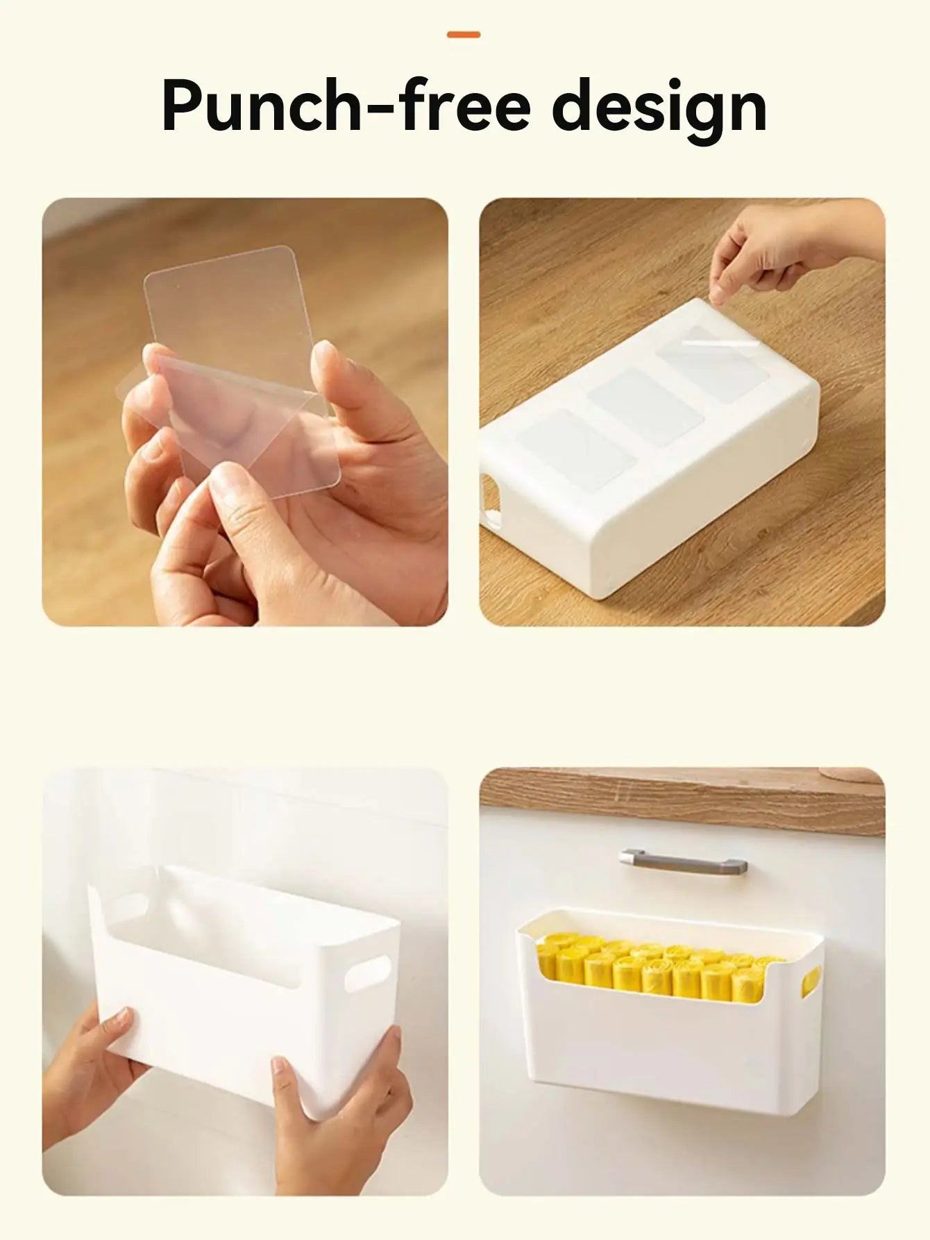 Caja de almacenamiento de plástico con adhesivos de sujeción