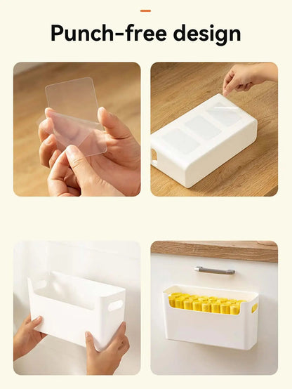 Plastic storage box with fastening stickers