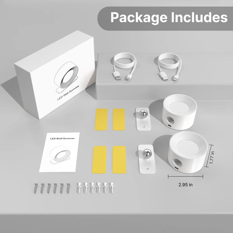 Candelabros LED de pared, 3 niveles de brillo, táctil giratorio de 360°Lámparas de pared