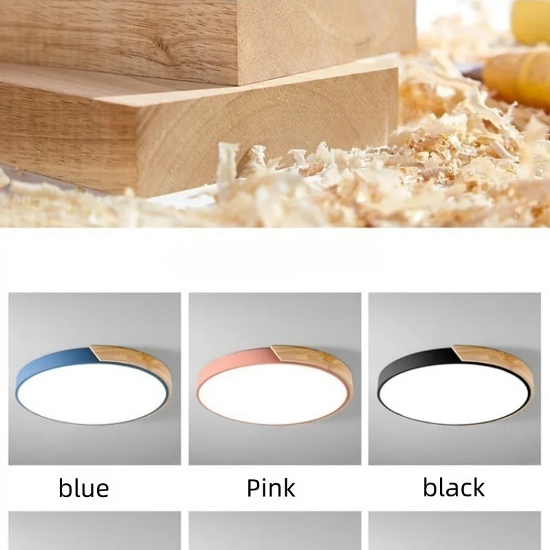 Luz de techo LED circular con detalle en maderaLámparas de techo