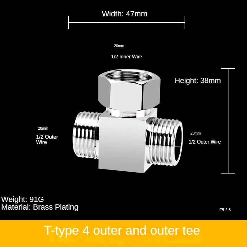 Divisor de grifo 1/2” de latón macizo · Conector en T tres vías · Una entrada y dos salidas para mangueras y tuberíasAdaptadoresHardware > Plumbing > Plumbing Fittings & Supports > Pipe Connectors