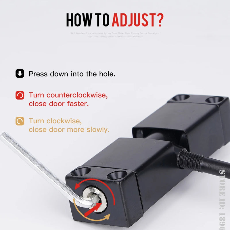 Dispositivo de cierre de puerta con resorte automático de acero inoxidablePestillos y cerradurasHardware > Building Materials > Door Hardware > Door Closers