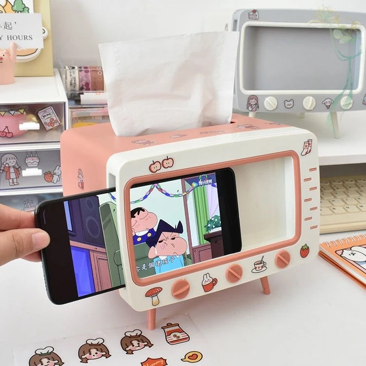 Plastic tissue box and decorative table mobile phone holder