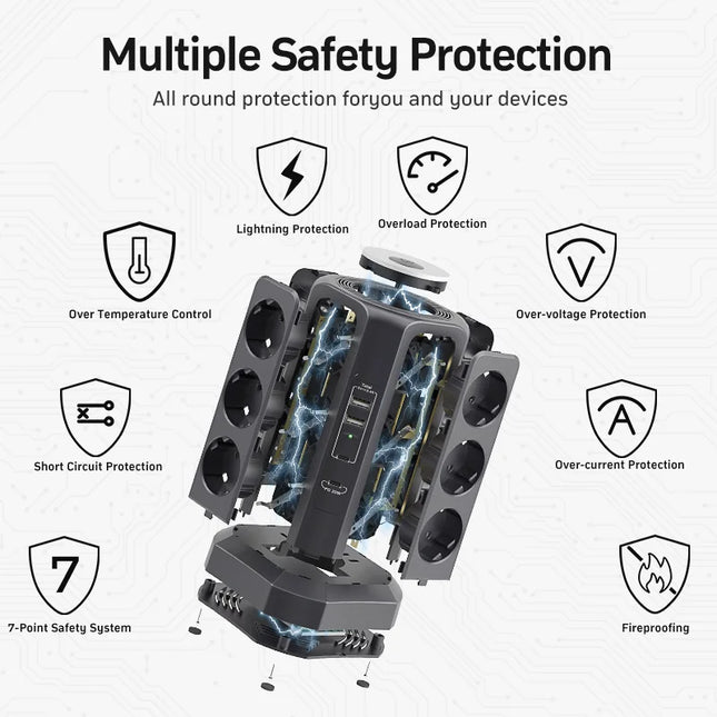 Regleta torre 12 tomas + 4 USB con luz nocturna | protector de sobretensión 4000 W 16 A, cable 1,8 mRegletasElectronics > Electronics Accessories > Power > Power Strips & Surge Suppressors