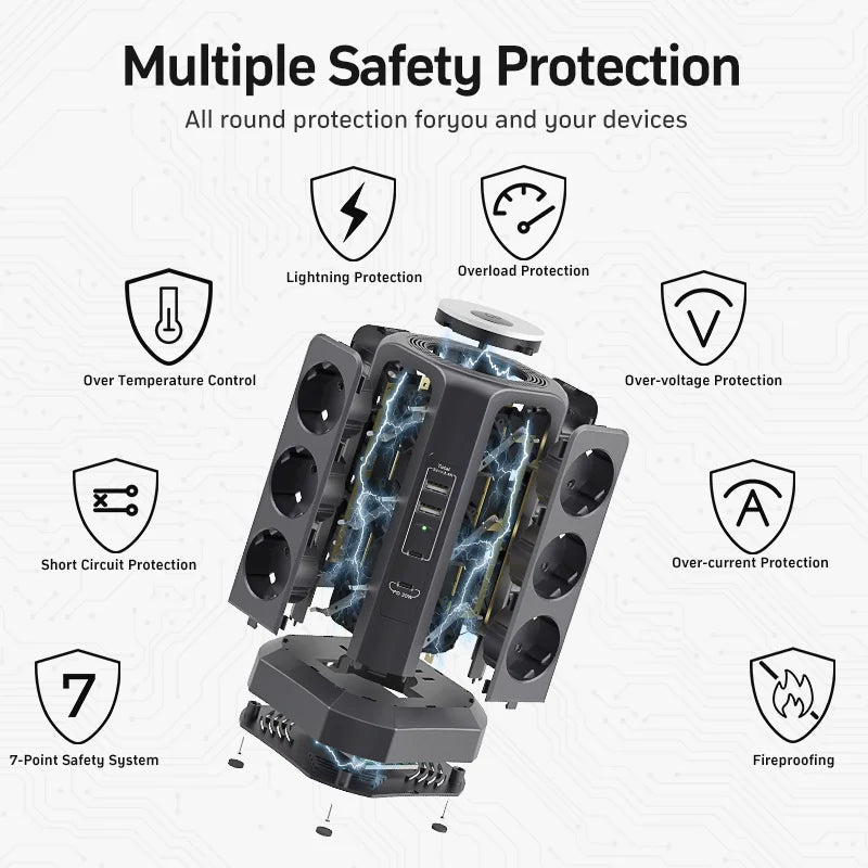 Regleta torre 12 tomas + 4 USB con luz nocturna | protector de sobretensión 4000 W 16 A, cable 1,8 mRegletasElectronics > Electronics Accessories > Power > Power Strips & Surge Suppressors