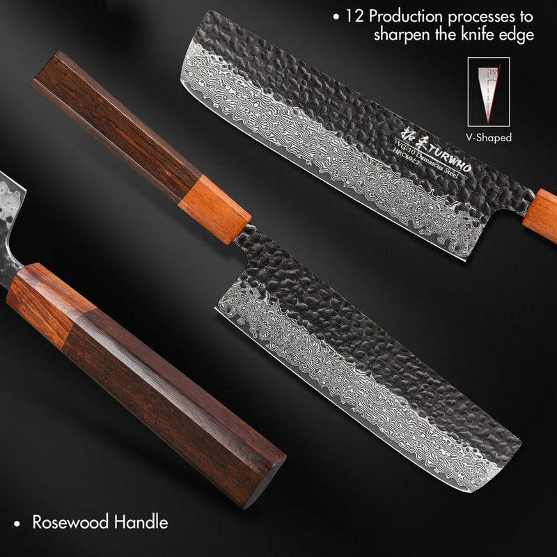 Cuchillo Nakiri japonés de 7" forjado a mano en acero de Damasco con mango de palisandroCuchillosHome & Garden > Kitchen & Dining > Kitchen Tools & Utensils > Kitchen Knives