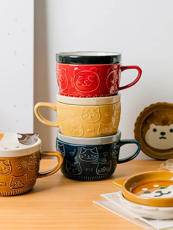 Taza de café de cerámica con dibujos de animales