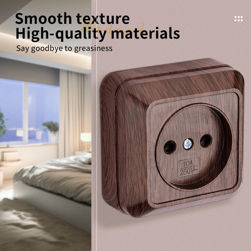 Enchufe de superficie sin toma de tierra efecto madera (uso interior/exterior con caja estanca)EnchufesHardware > Power & Electrical Supplies > Power Outlets & Sockets > Wall Outlets