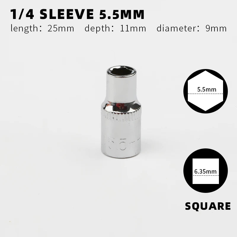Juego de vasos para llave de impacto de 1/4" con 12 Puntas de 4 a 14mmLlaves de vasoHardware > Tool Accessories > Tool Sockets