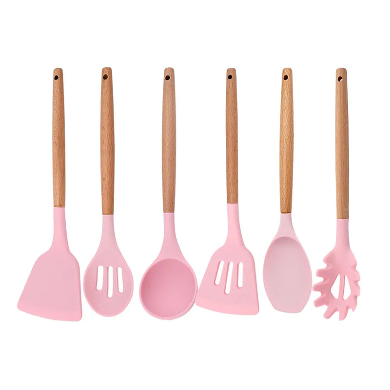 Juego de utensilios para cocina de silicona antiadherentes con mango de maderaUtensilios de cocinaHome & Garden > Kitchen & Dining > Kitchen Tools & Utensils > Kitchen Utensil Sets