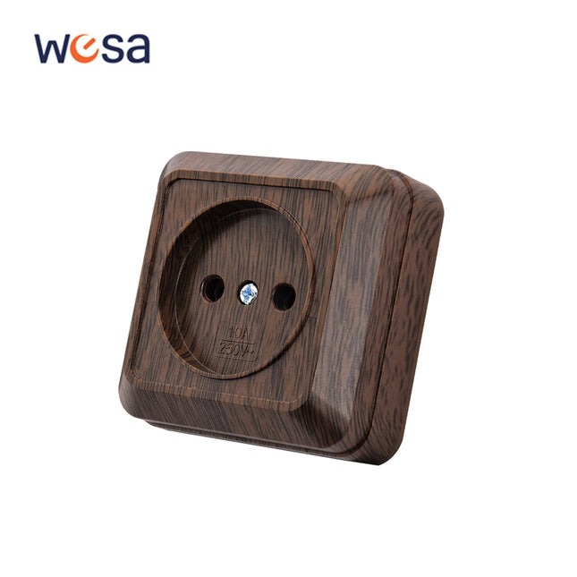 Enchufe de superficie sin toma de tierra efecto madera (uso interior/exterior con caja estanca)EnchufesHardware > Power & Electrical Supplies > Power Outlets & Sockets > Wall Outlets