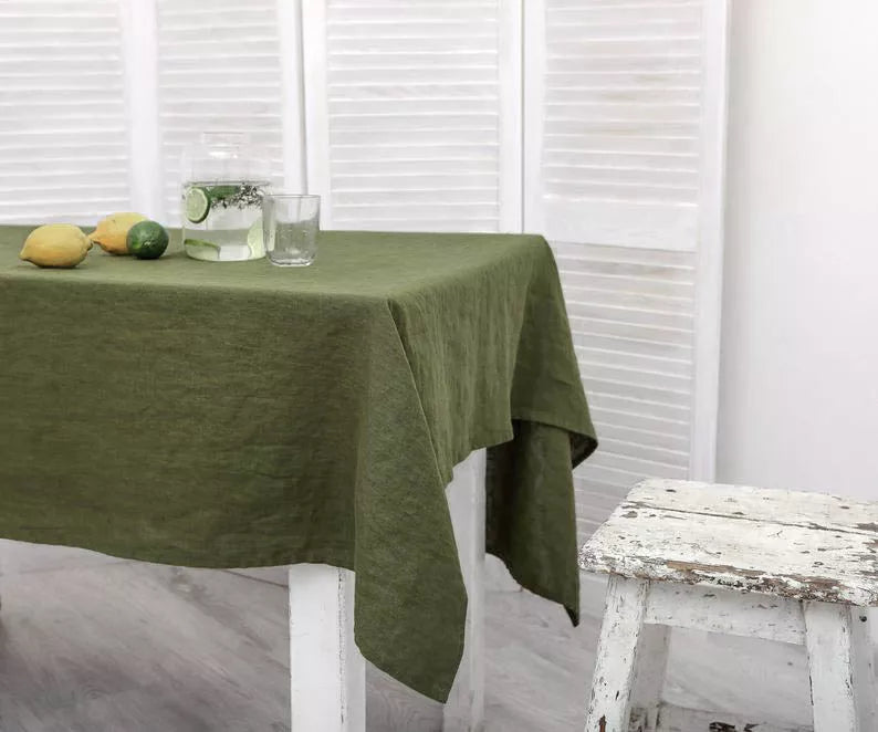 Rustic style linen fabric tablecloth 90cm - 200cm