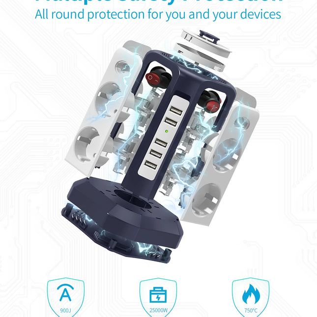 Torre de enchufes 8 tomas + 5 USB con interruptores individuales | cable 3 mRegletasElectronics > Electronics Accessories > Power > Power Strips & Surge Suppressors