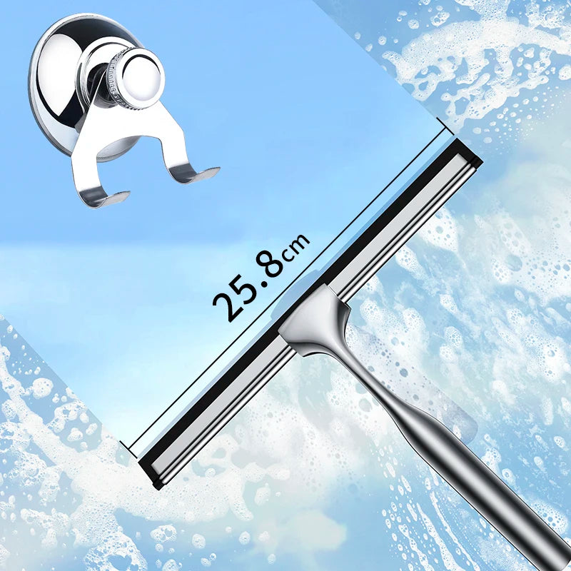 Escobilla de goma de ducha 14’’ con gancho de ventosa | Mango de acero inoxidable y hoja de siliconaEscobillasHome & Garden > Household Supplies > Household Cleaning Supplies > Scrub Brushes