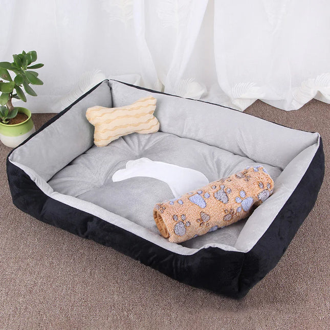 Lit d'hiver avec coussin et couverture pour chien