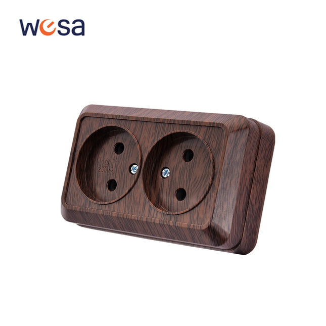 Enchufe de superficie sin toma de tierra efecto madera (uso interior/exterior con caja estanca)EnchufesHardware > Power & Electrical Supplies > Power Outlets & Sockets > Wall Outlets