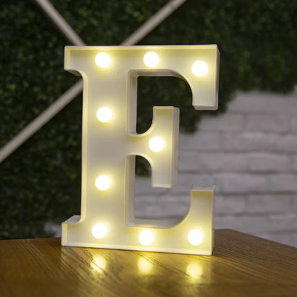 Decorative LED lights in the shape of white letters