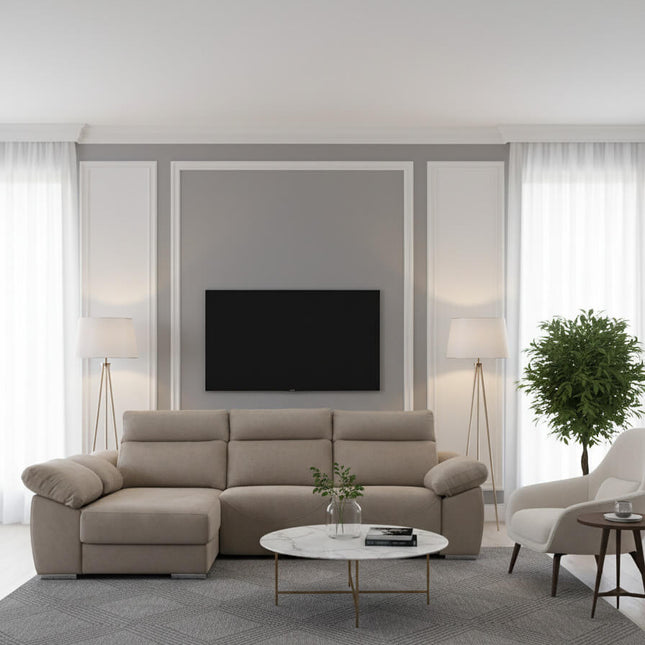 Sofá chaiselongue 3 plazas cómodo y elegante | marrón