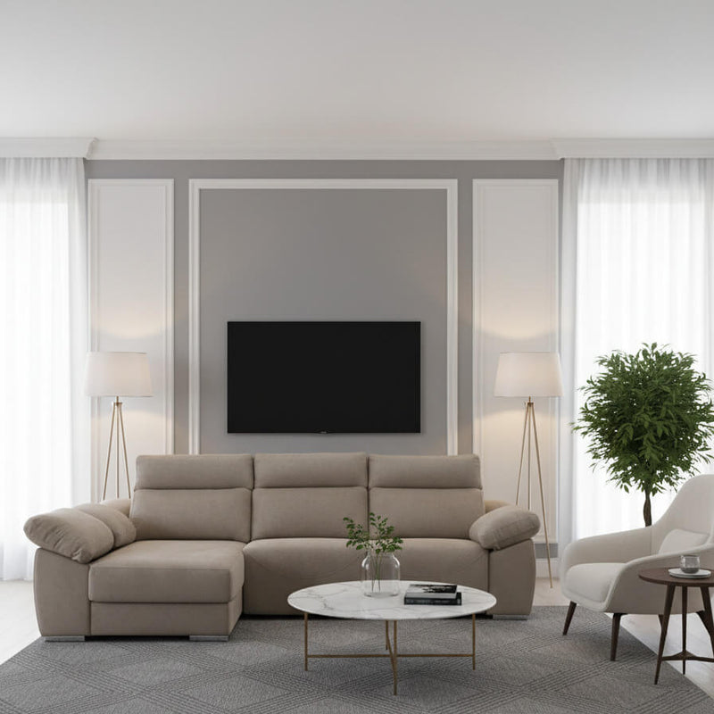 Sofá chaiselongue 3 plazas cómodo y elegante | marrón