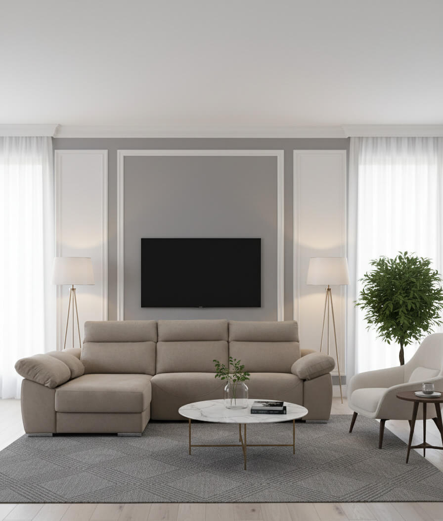 Sofá chaiselongue 3 plazas cómodo y elegante | marrón