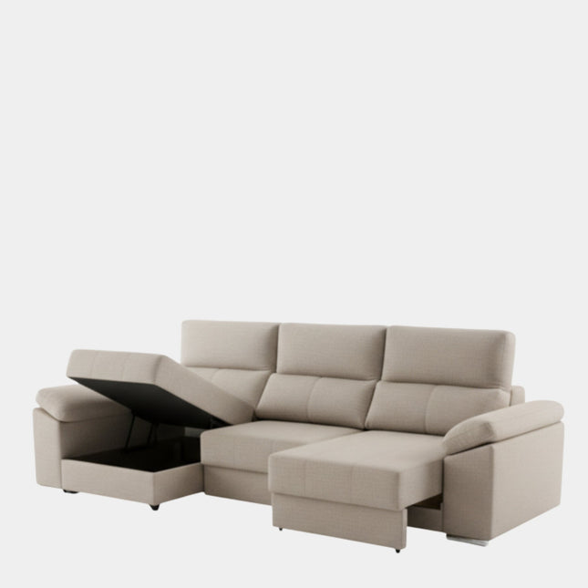 Sofá chaiselongue crudo con asientos deslizantes | Solaro