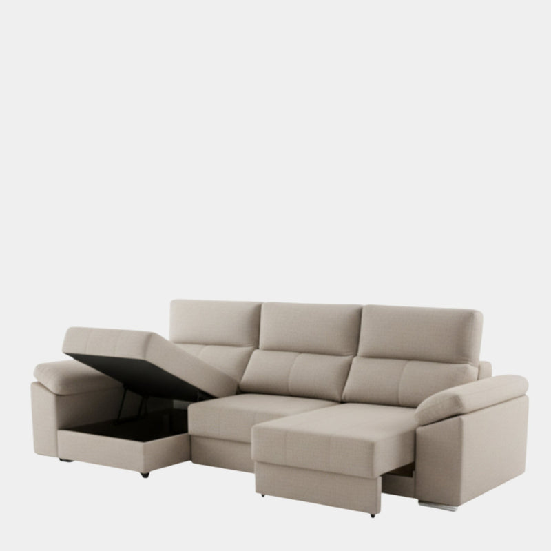 Sofá chaiselongue crudo con asientos deslizantes | Solaro