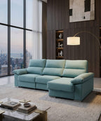 Sofá chaise longue de 3 lugares Denver verde resistente a manchas