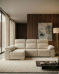 Sofá chaiselongue 3 plazas para sala beige | confort