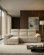 Sofá chaiselongue 3 plazas para sala beige | confort