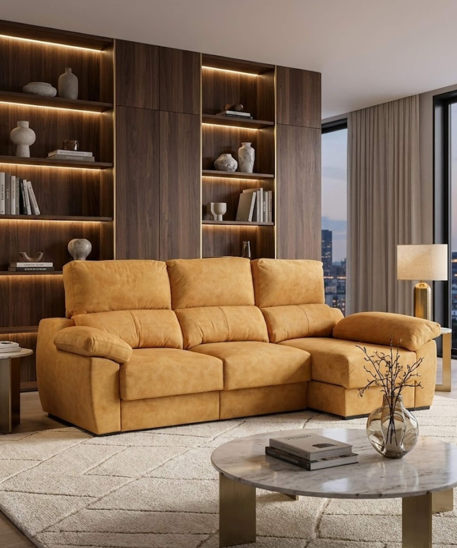 Sofá chaiselongue 3 plazas 260 cm | amarillo antimanchas