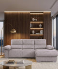 Sofá chaiselongue gris visón | microfibra aterciopelada