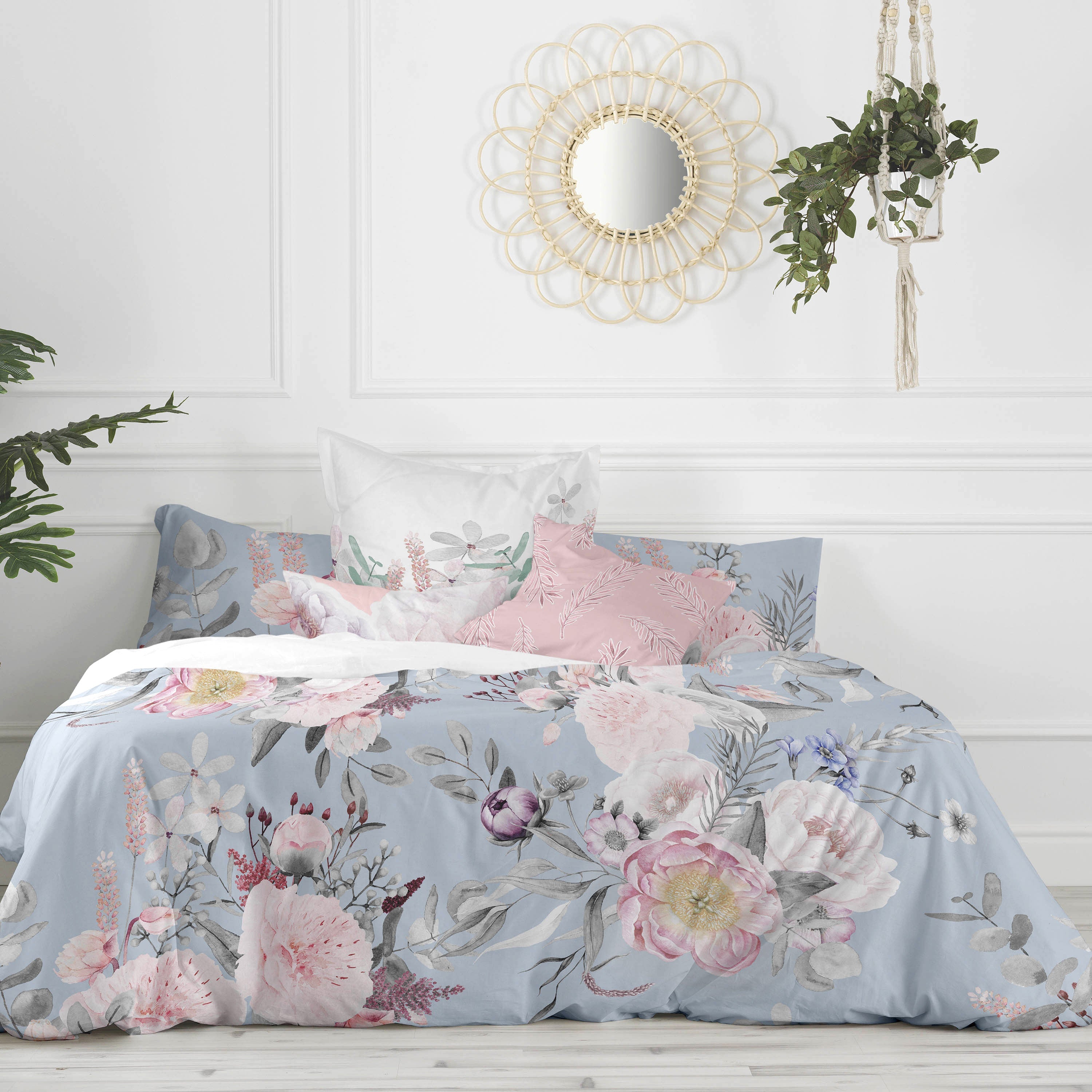 Capa de edredão com estampado floral suave