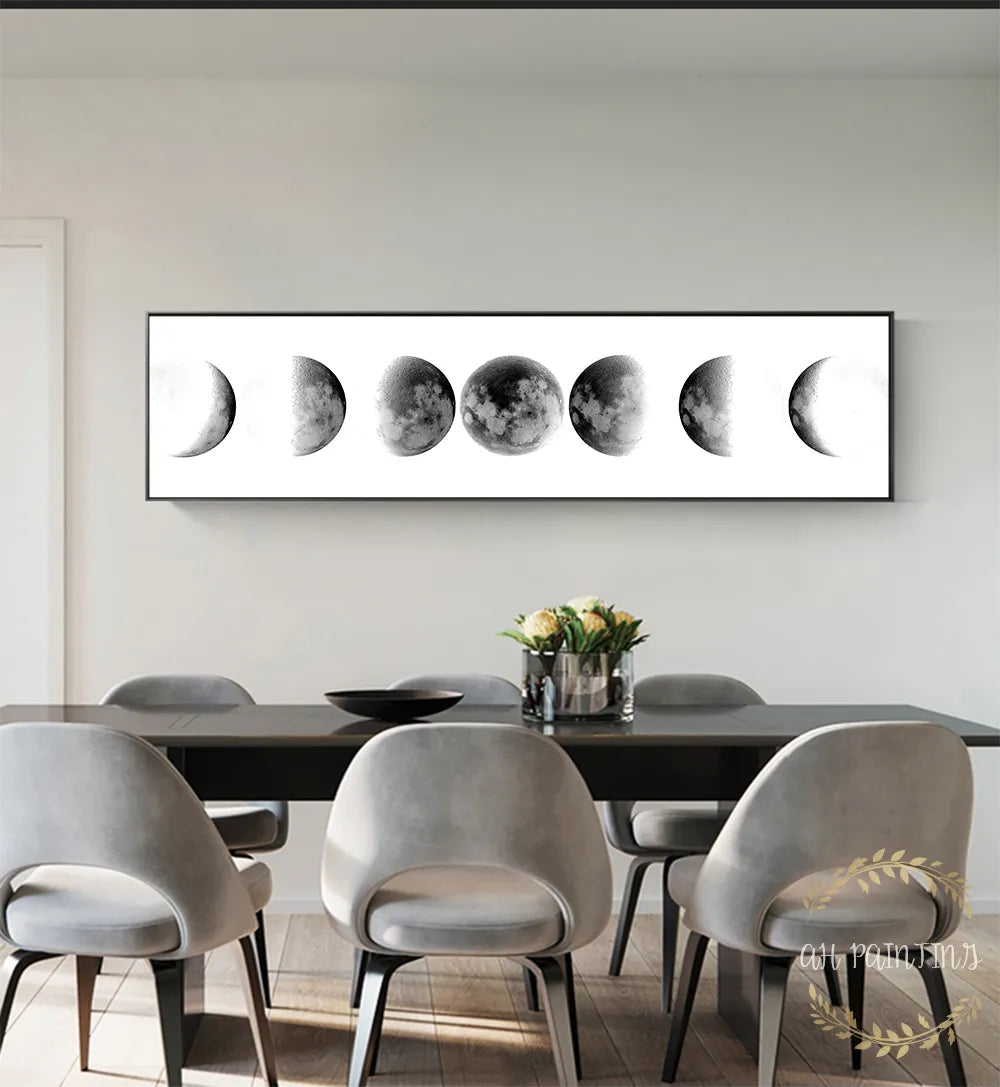 Artistic impressions of moon phases and planets