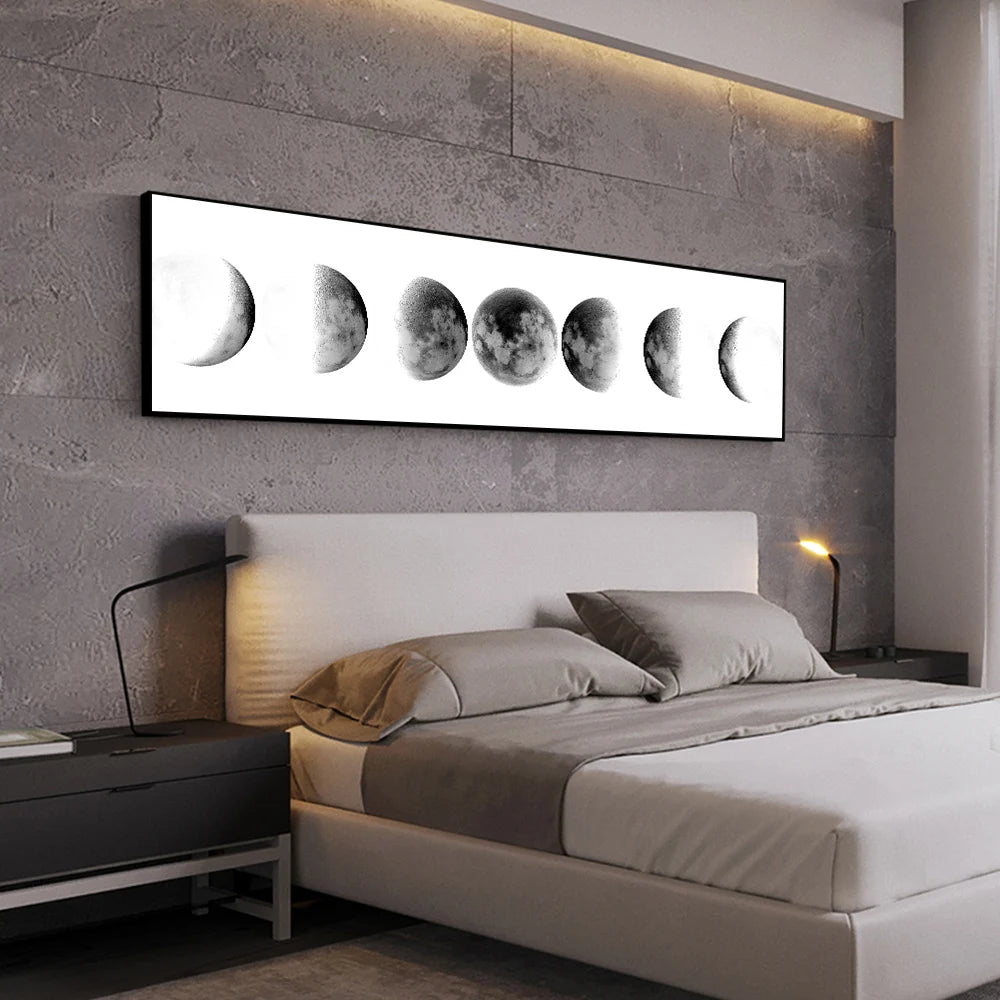 Artistic impressions of moon phases and planets