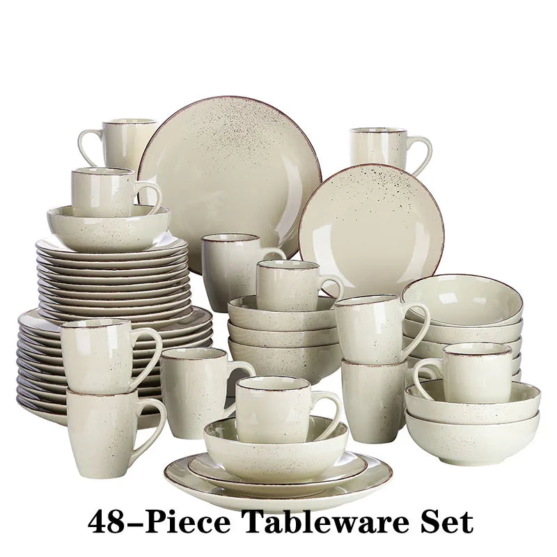 Juego de vajilla de cerámica beige de 16/32/48 piezas con platos, cuencos de 800 ml y tazasVajillas completasHome & Garden > Kitchen & Dining > Tableware > Dinnerware > Dinnerware Sets