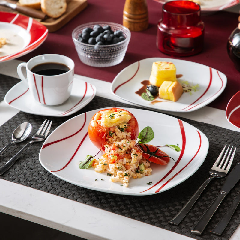 Vajilla de porcelana marfil con rayas rojas 18/30/36 piezas | servicio con platos, tazas y platillosVajillas completasHome & Garden > Kitchen & Dining > Tableware > Dinnerware > Dinnerware Sets