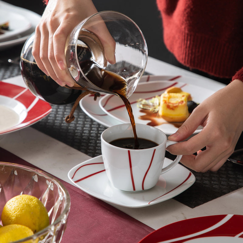 Vajilla de porcelana marfil con rayas rojas 18/30/36 piezas | servicio con platos, tazas y platillosVajillas completasHome & Garden > Kitchen & Dining > Tableware > Dinnerware > Dinnerware Sets