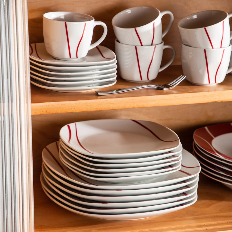 Vajilla de porcelana marfil con rayas rojas 18/30/36 piezas | servicio con platos, tazas y platillosVajillas completasHome & Garden > Kitchen & Dining > Tableware > Dinnerware > Dinnerware Sets