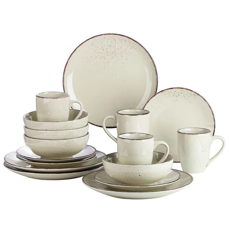 Juego de vajilla de cerámica beige de 16/32/48 piezas con platos, cuencos de 800 ml y tazasVajillas completasHome & Garden > Kitchen & Dining > Tableware > Dinnerware > Dinnerware Sets