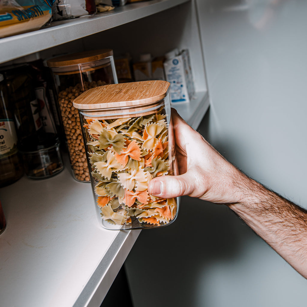 Square Glass Airtight Jar with Bamboo Lid