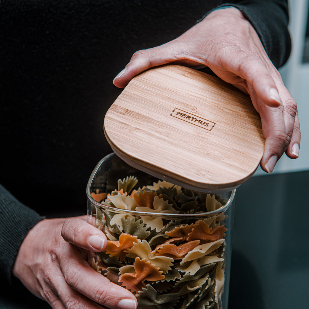 Square Glass Airtight Jar with Bamboo Lid