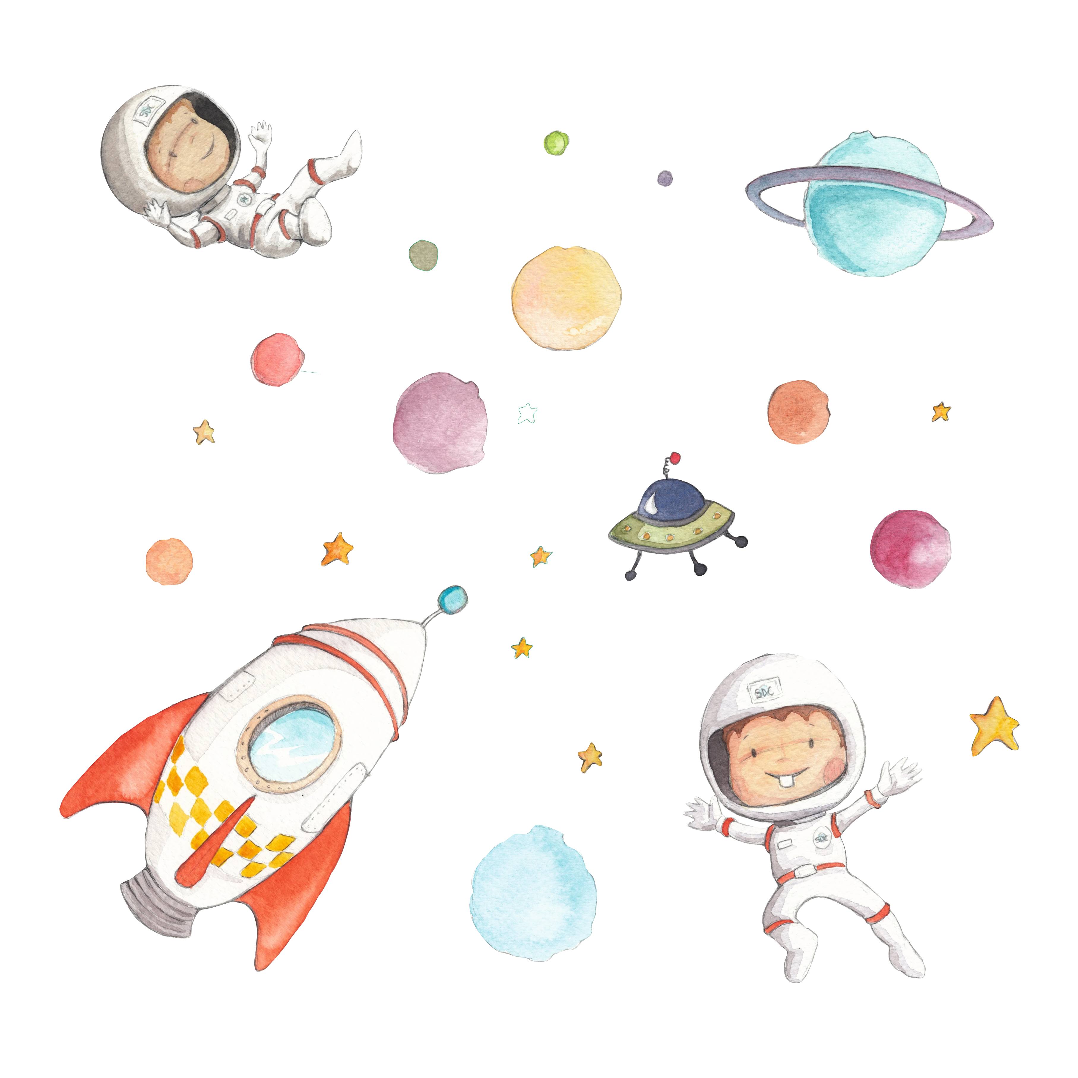 vinilo decorativo tela infantil planetas | astronautas