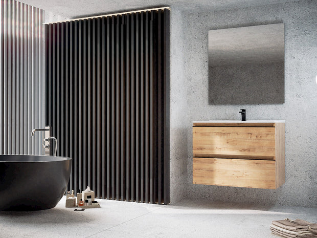 Mueble de baño conjunto 2 cajones Roble Ostippo suspendido | 3_BP