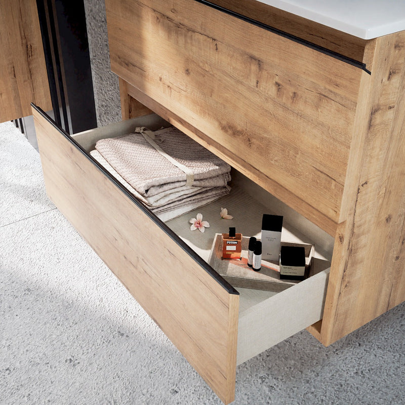 Mueble de baño conjunto 2 cajones Roble Ostippo suspendido | 3_BP
