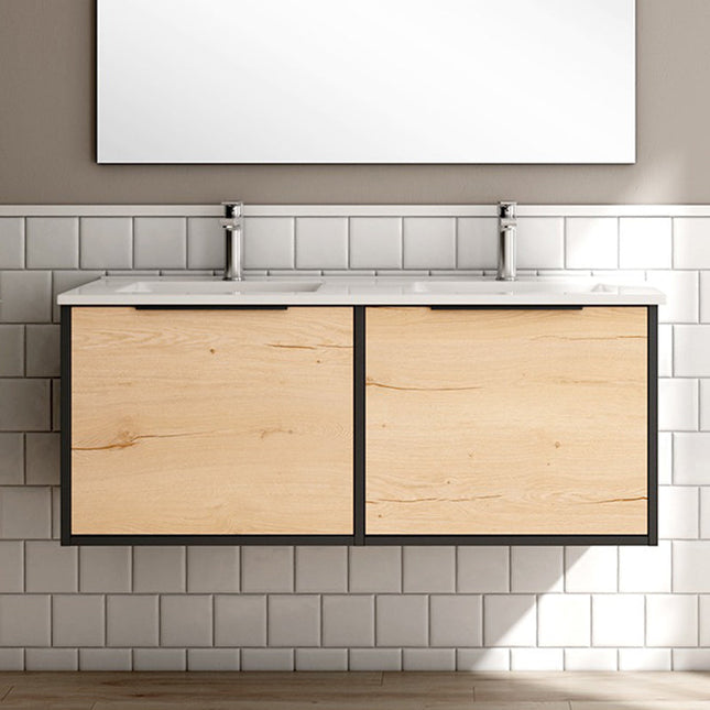 Mueble de baño con lavabo 120 cm negro con tiradores | 3_BP