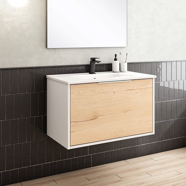 Mueble de baño con lavabo 80 cm blanco con cajón moderno | 3_BP